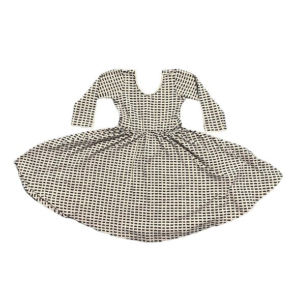 Alice + Ames Sz 6 Tan & Black Dash Print Ballet Twirl Dress - Picture 4 of 5